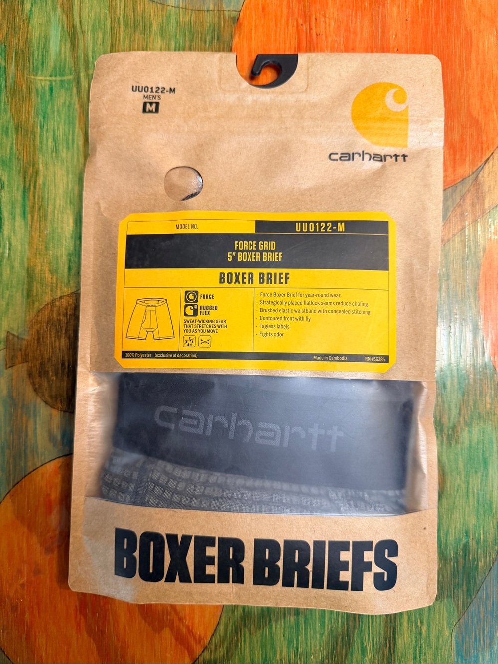 Carhartt Mens 5" Basic Boxer Brief 1 Single Pack Size Medium Sealed Black Grid G